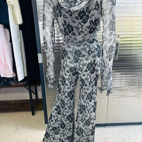 Jiki Monte Carlo France Vintage Chiffon Silk Slit Bell Bottom Pants & Tie Blouse - Picture 9 of 16